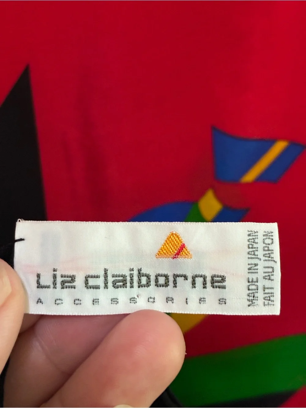 Liz Claiborne Vibrant Geometric Silk Scarf - Red, Green, Yellow, Blue, Black